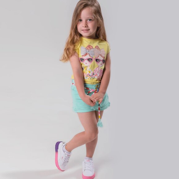 TASSEL BELT GREEN BEACH SHORTS FOR GIRLS - Picture 5 of 6